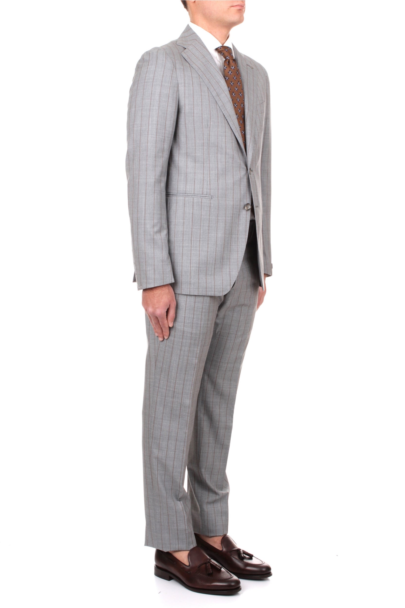 TAGLIATORE SINGLE-BREASTED PINSTRIPE SUIT PEARL GREY P1359