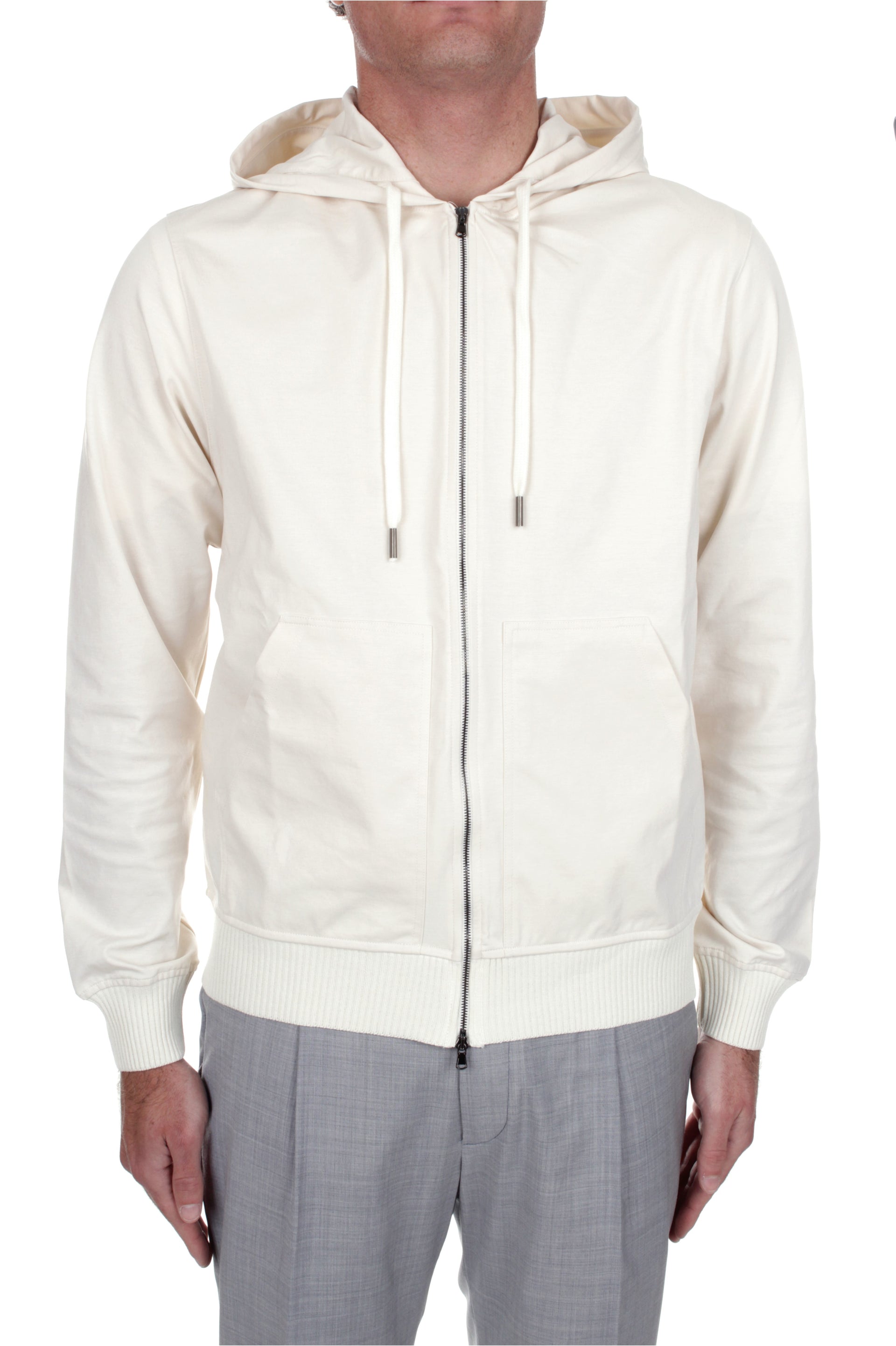 FELPA CON CAPPUCCIO E ZIP H953 GESSO – Michi D'Amato