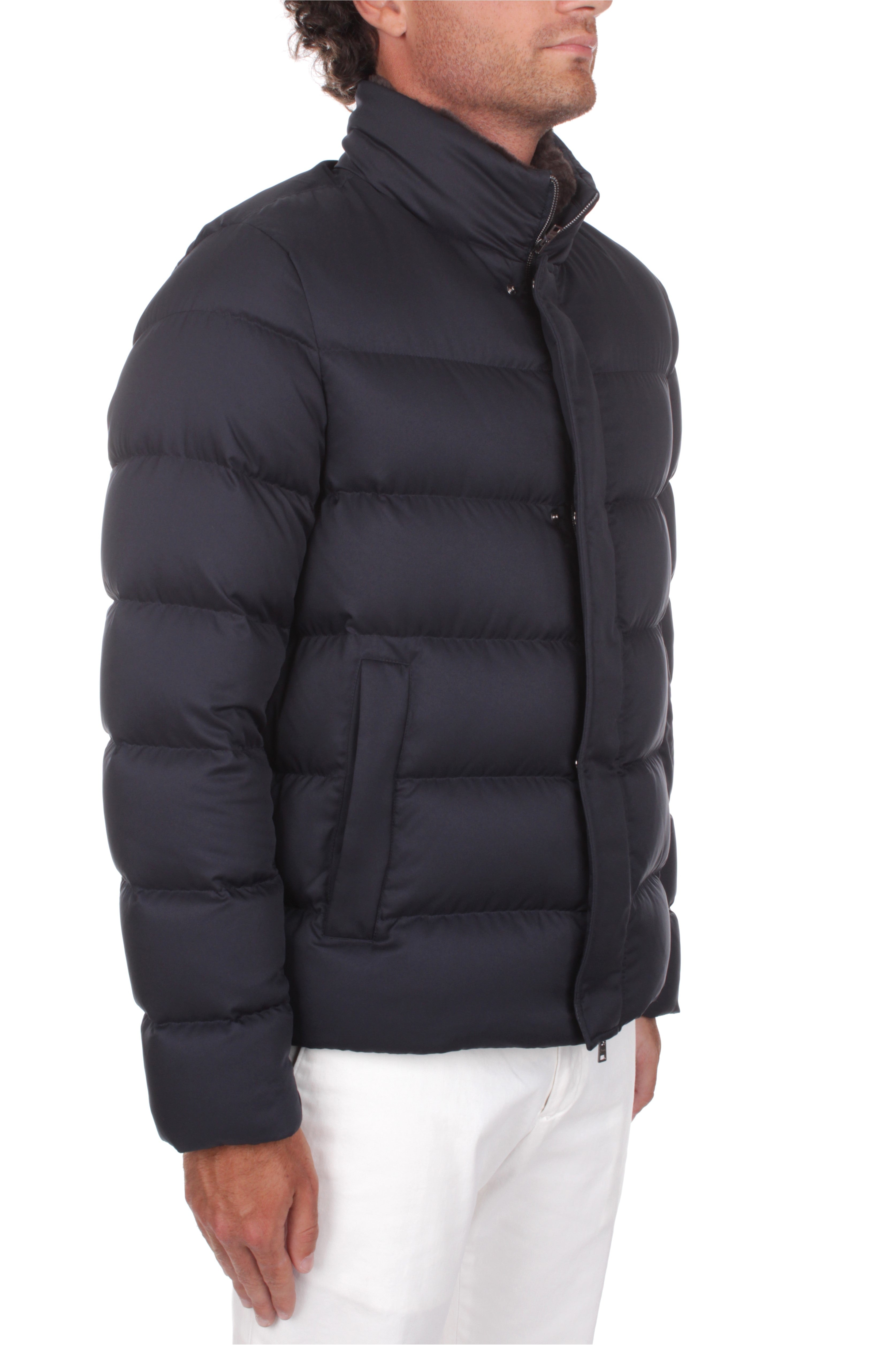 HERNO ARENDELLE DOWN JACKET WITH FUR COLLAR BLUE 9200