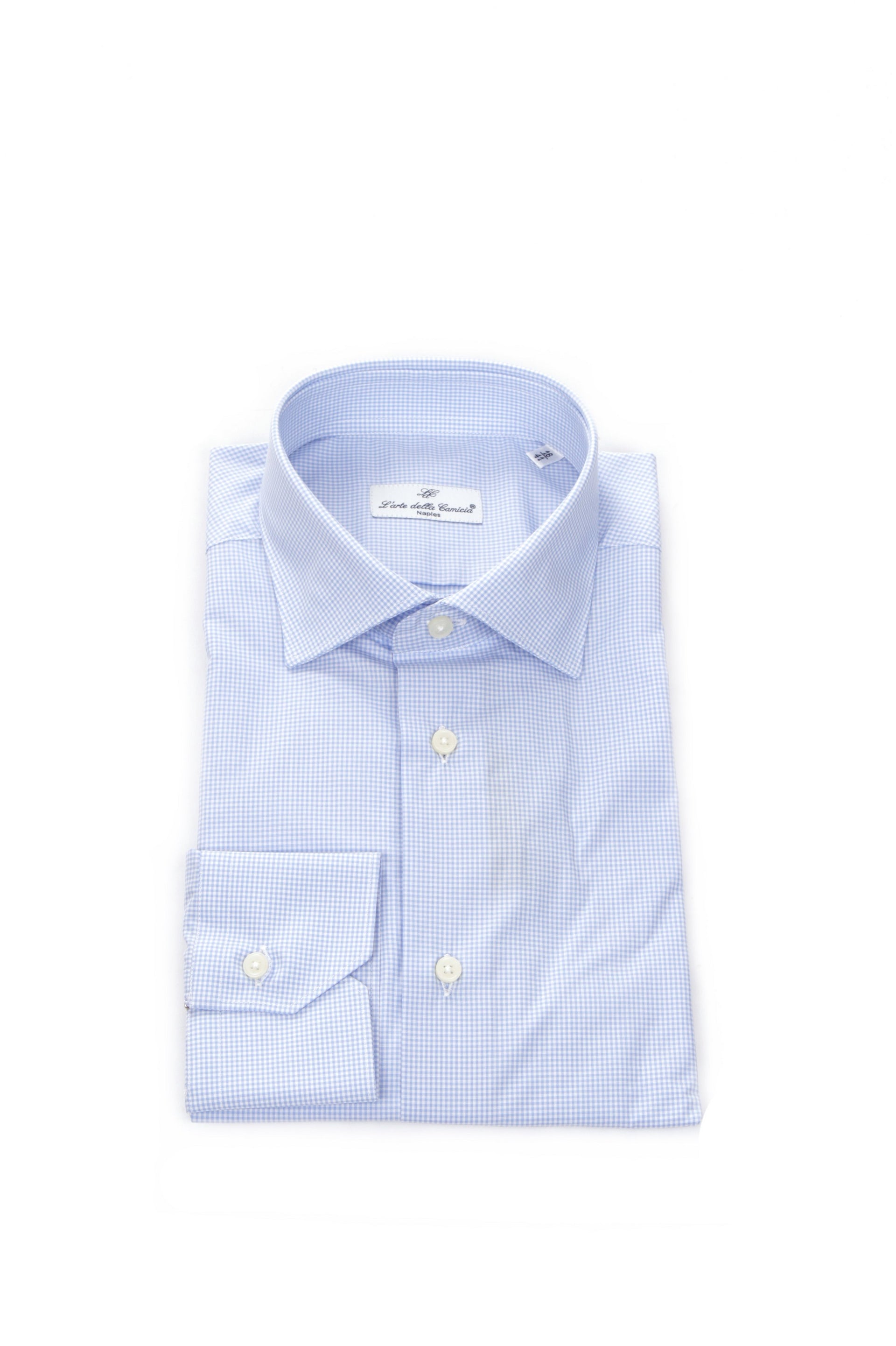 CAMICIA UOMO L'ARTE DELLA CAMICIA A QUADRETTI BIANCO E CELESTE CON