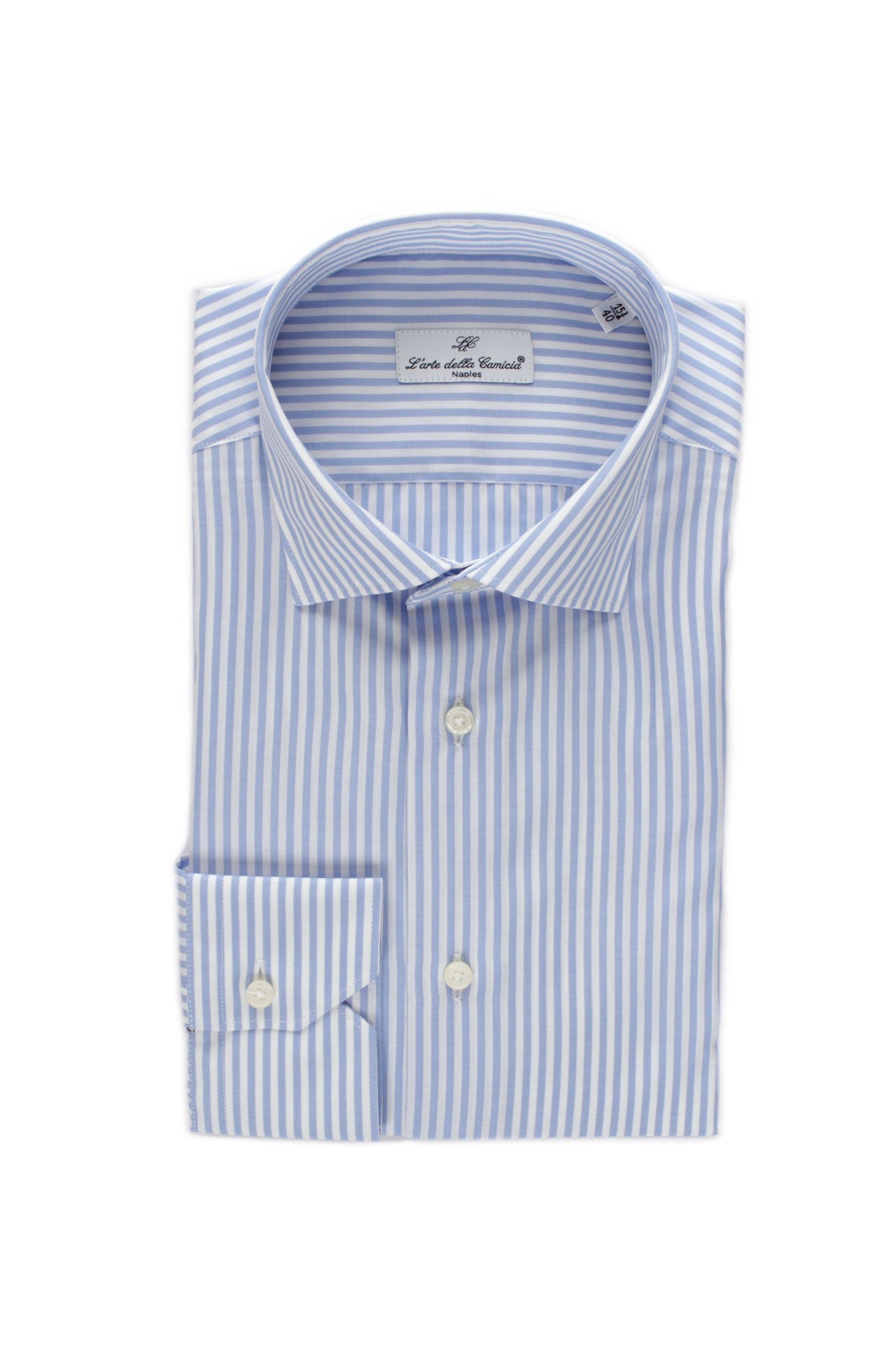 CAMICIA UOMO L'ARTE DELLA CAMICIA A RIGHE BIANCO CELESTE CON COLLO