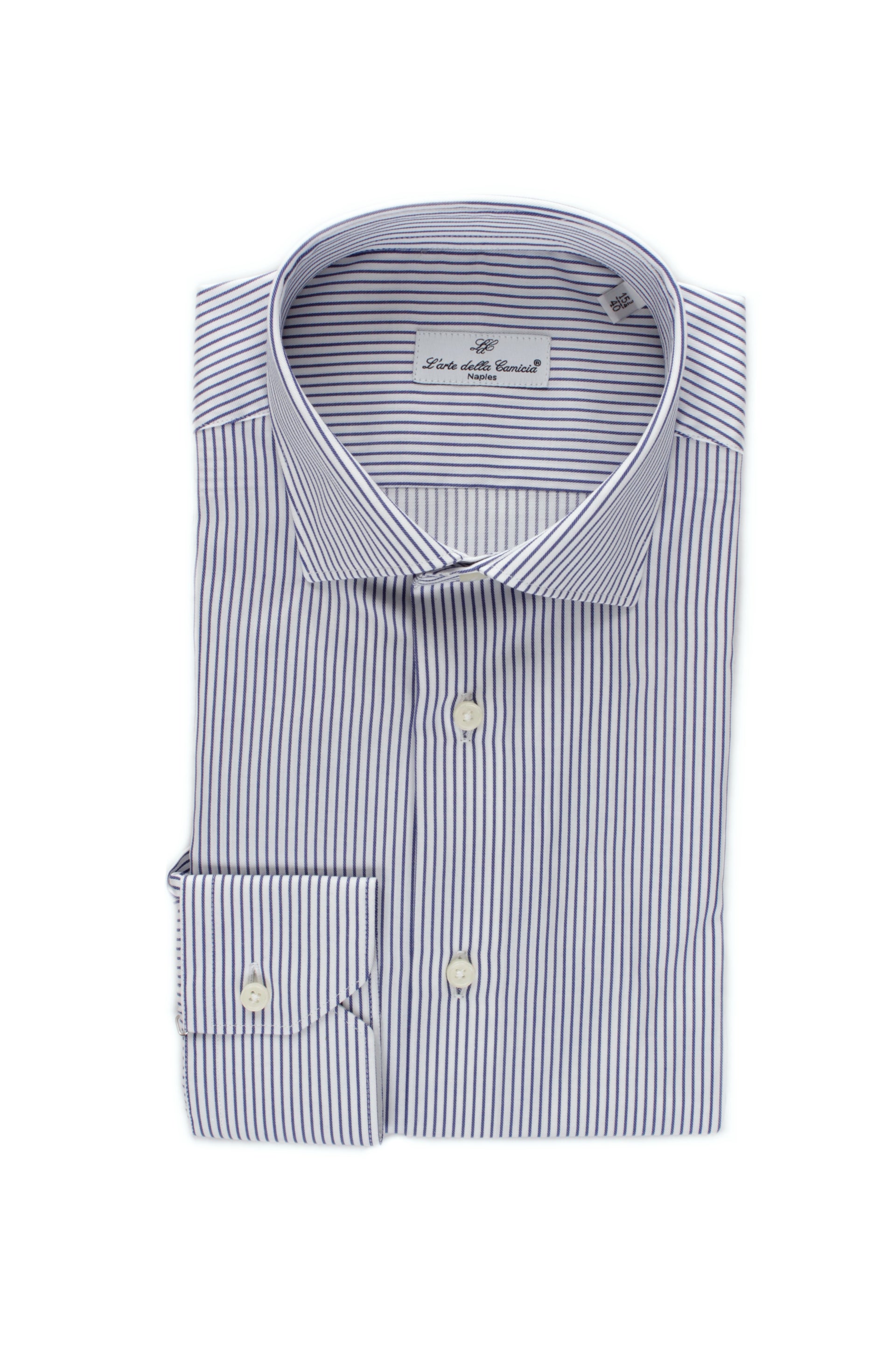 Camicia Collo Francese Piccolo Righe Twill Blu Scuro Da Uomo - Foto 5
