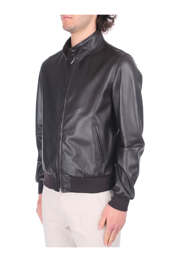 Broos Outerwear Leather Jackets Man U10M0011 BLACK BROWN 1 